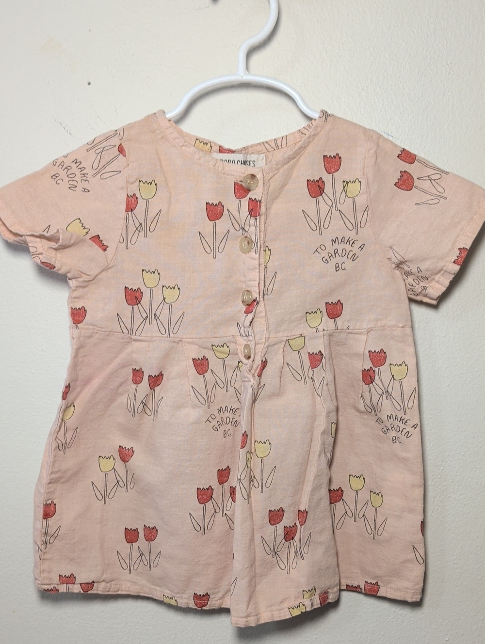 Bobo Choses Make a Garden Dress Old Rose Pink Linen Cotton Girls Size 6-12 Month